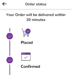 Live order tracking in the Knight Bite app, showing an order placed and confirmed