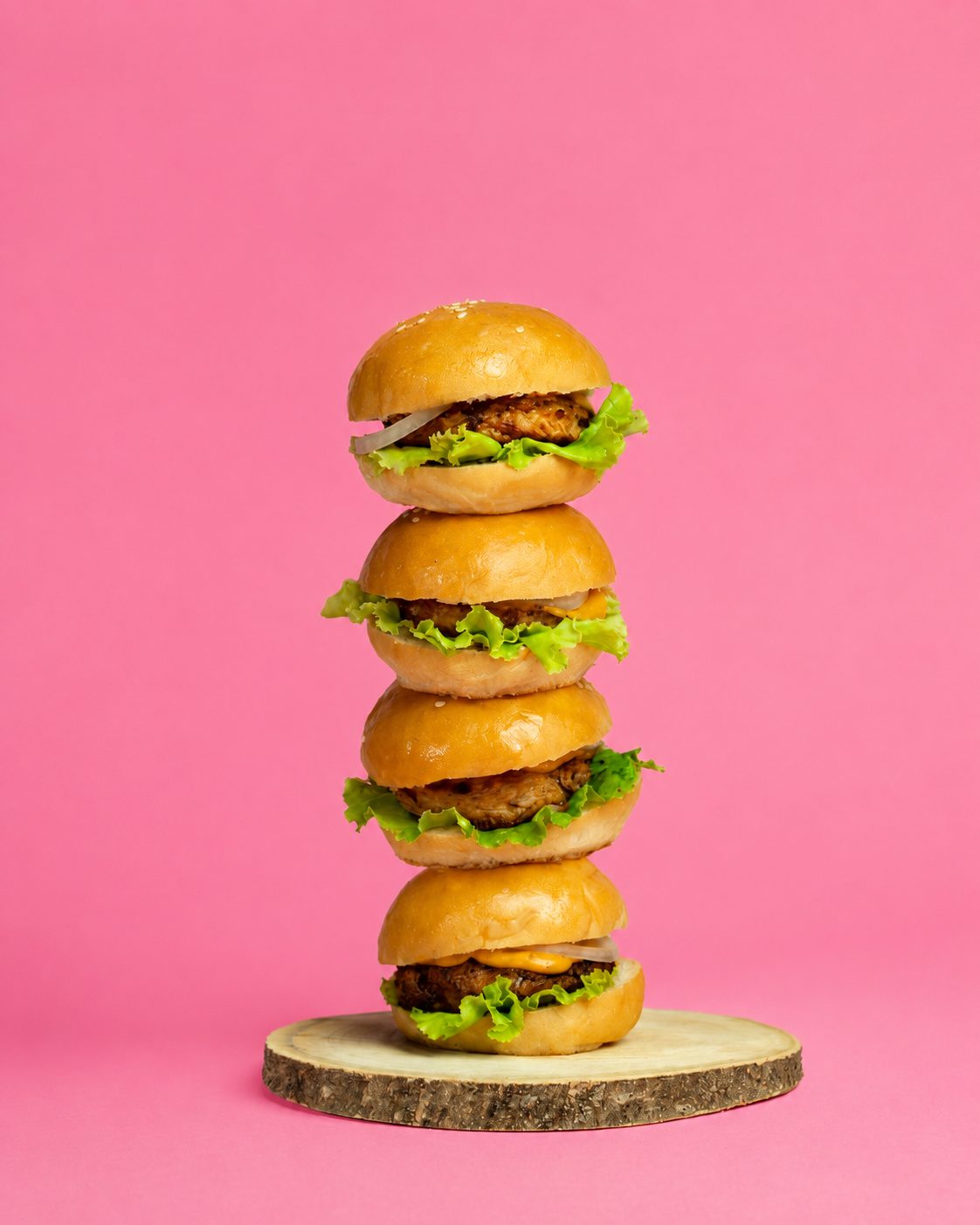 A stack of Knight Bite burgers