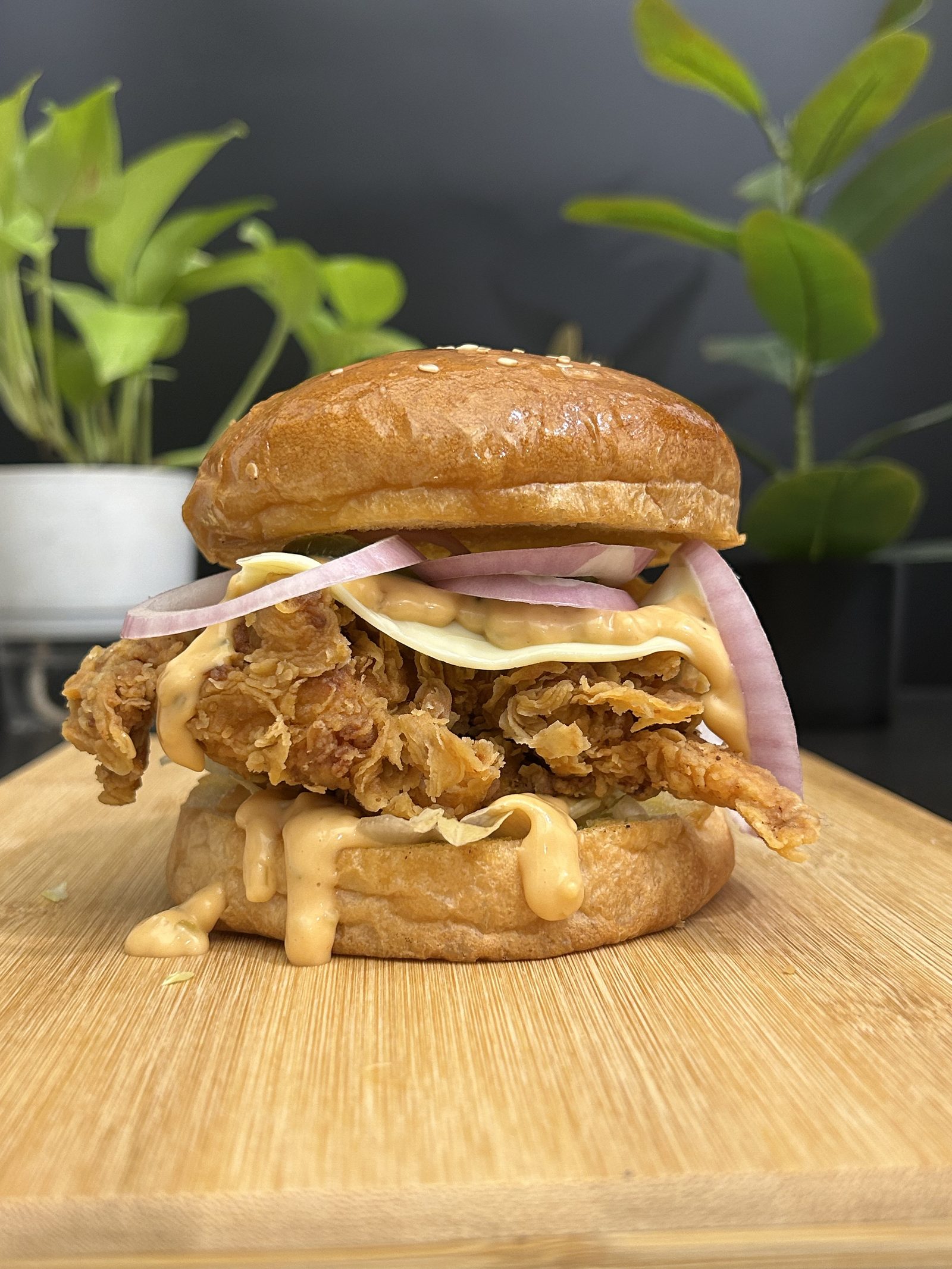 A loaded chicken burger